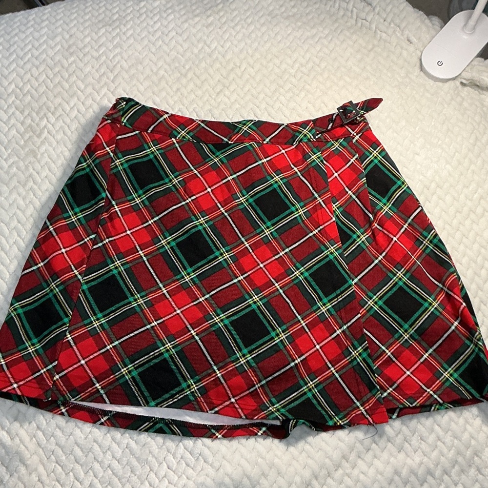 Red Plaid Wrap-Style Mini Skirt Sz L 14/16 0764